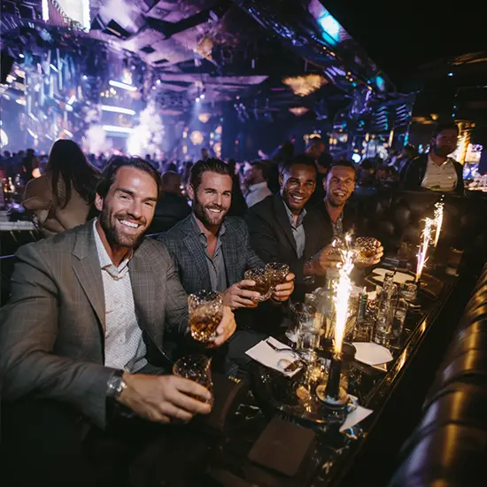 Bachelor Party Group in Las Vegas Enjoying Cocktails at a High End Gentlemen's Club
